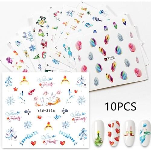 Mermaid Designs Nail Stickers Set Mixed Feather Elk Nail Art Water Transfer Decals Sliders Flower Leaves Manicures Decoration