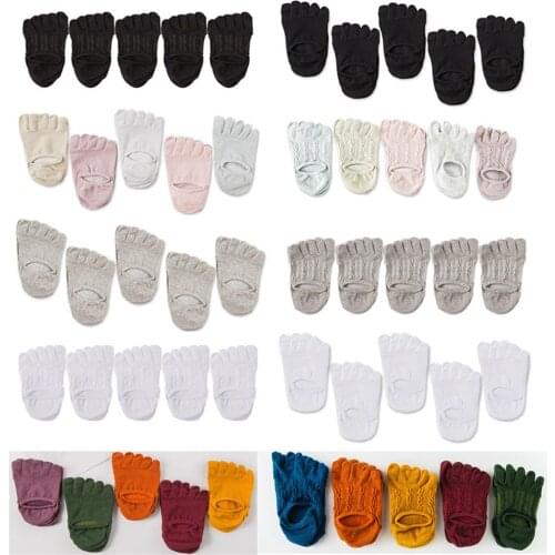 5 Pairs Women Five Fingers Invisible Socks Cotton Low Cut Solid Color Mesh Sock Summer No Show Liner Breathable Casual Toe Socks