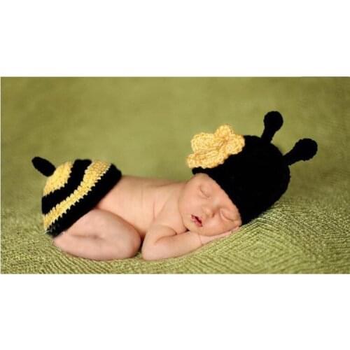 Christmas 1set clothing clothes girls handmade little bees flower baby set woolen yarn photography newborn clothes infant style