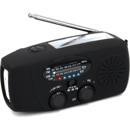 Portable Hand FM AM WB NOAA Radio Hand Crank Solar 2000mAh Radio LED Flashlight Weather Radio LED Flashlight