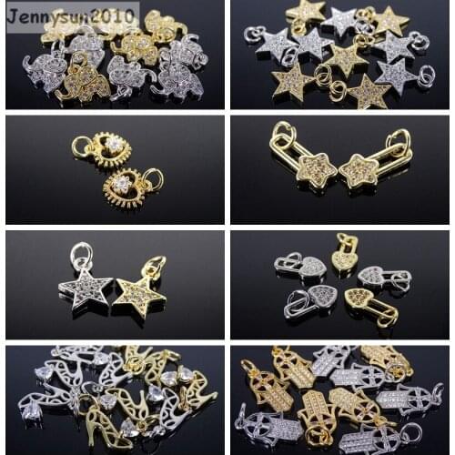 Clear Zircon Gems Stones Pave Various Pendant Connector Charm Beads Silver Gold 20Pcs/Pack