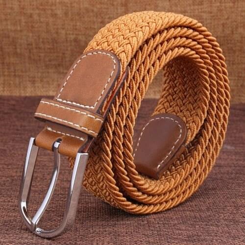 Pin Buckle Belt for Men Casual Knitted Waist Belt Woven Canvas Elastic Expandable Braided Stretch Belts Plain Fashion 2020 Strap