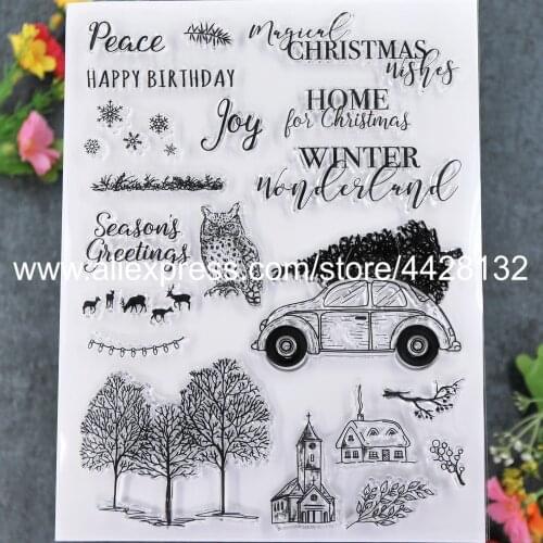 Merry Christmas Wishes Tree Owl Peace Home Deer Scrapbook photo cards rubber stamp clear stamp transparent stamp 20011115