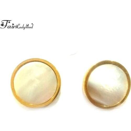 FairLadyHood Stainless Steel Ear Studs Earrings Gold Color Plated Round Shaped Clasp Push Back Earrings Women Men Earrings