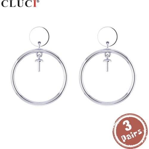 CLUCI 3 pair wholesale Silver 925 Stud Earrings for Women Party Pearl Earrings Mounting 925 Sterling Silver Earrings SE110SB