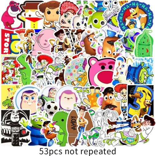 53pcs Toy Story Disney Sticker aesthetical luggage refrigerator piano guitar not repeating cartoon graffiti stickers toy gifts