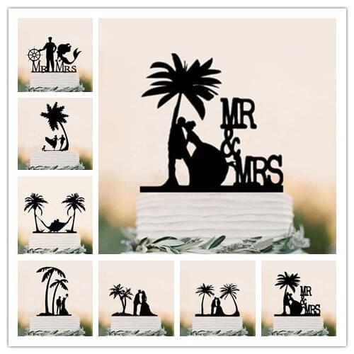 Beach Theme Wedding Decoration Mermaid and Captain , Bride & Groom , Mr & Mrs Wedding Cake Topper Cake Accessory ,Anniversary