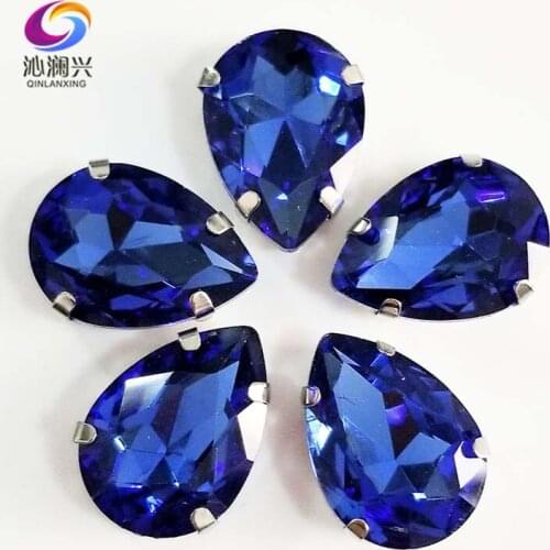 Light blue teardrop shape High quality Glass Crystal flatback sew on claw rhinestones,Diy Clothing accessories SWS11