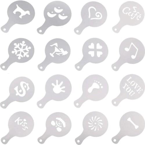 16-piece coffee pull pattern cake spray mold coffee stencil coffee decoration