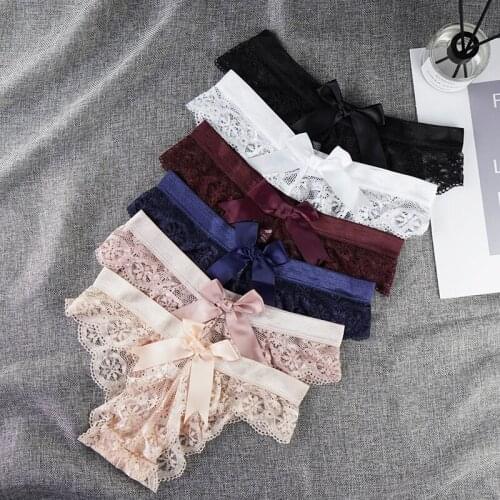 1 Piece Underwear Women Sexy Lingerie Femme Brief Satin Panties Shorts Lace with Bow Hollow Out Solid Color Underpants Wholesale