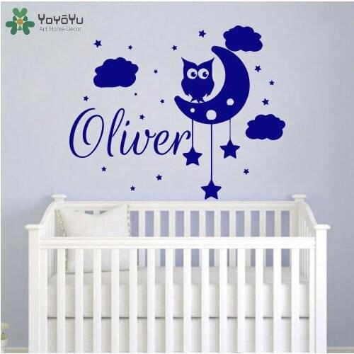 YOYOYU Wall Decal Owl Personalized Name Vinyl Wall Stickers For Kids Rooms Boys Removable Animal Cloud Moon and Stars DIY SY705