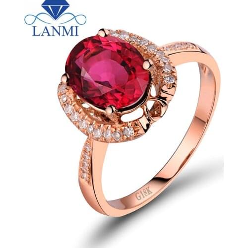 Fine Real Diamond Jewelry Solid 8K Gold Rose With Oval Cut 7x9mm Tourmaline Aniversary Ring R383