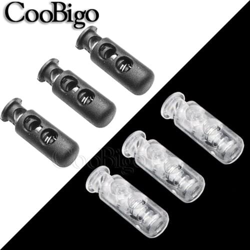 10pcs Cord Lock Stopper Plastic Cylinder Barrel Toggle Clip Black/Transparent 2 Hold Drawstring for Shoelace Garment Accessories