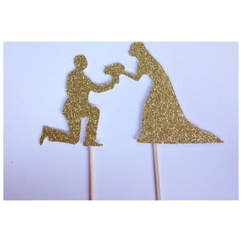 Bride & Groom Kneeling Glitter Cupcake Toppers birthday Wedding Bridal baby Shower Engagement Party Bachelorette toothpicks