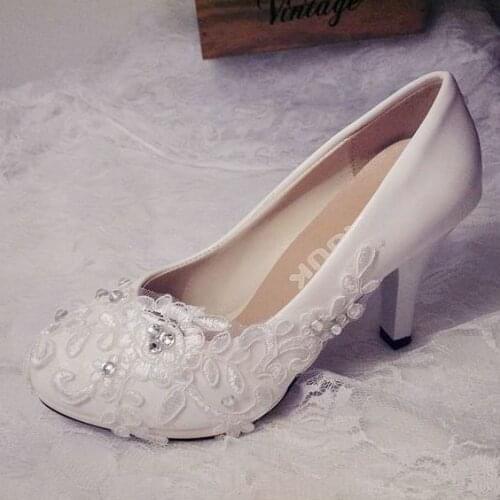 Plus size ivory lace wedding shoes bride handmade fashion ivory lace silver crystal ornament bridal wedding dress shoes