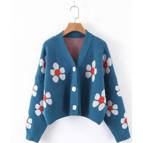 Women cardigan Female Sweaters Cute Light Green Symbol Life Vintage Sweater Spring Sweaters with Flower Print Women Tops