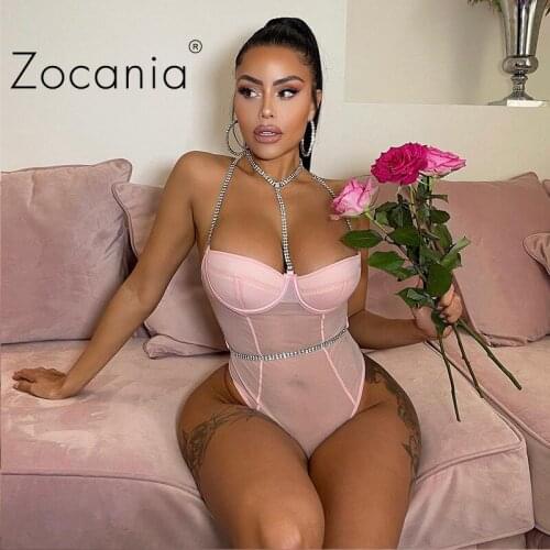 Lace Perspective Sexy Costume Solid Backless Bodysuit Women Metal Chain Sensual Lingerie Grenadine Fashion Exotic Accessories