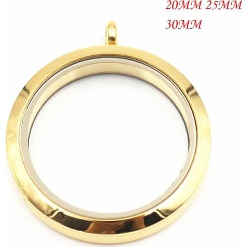 Golden Magnetic Stainless Steel Floating Locket Pendant Living Glass Floating Charm Locket For Women Gift 10pcs