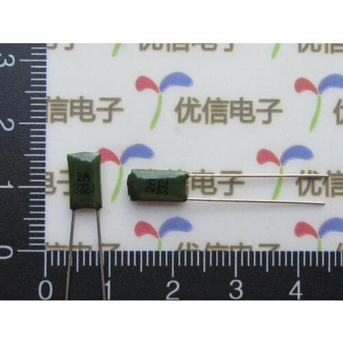 100pcs/lot High Quality DIP polyester capacitor 2A332 100V 3.3NF Dacron Capacitor 3.3NF 100V