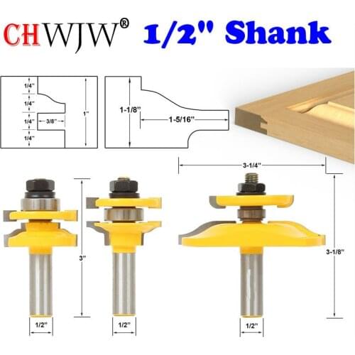 3PC 1/2" Shank Ogee Rail & Stile w/ Backcutter Panel Raiser Router Bit Set -Chwjw 12345