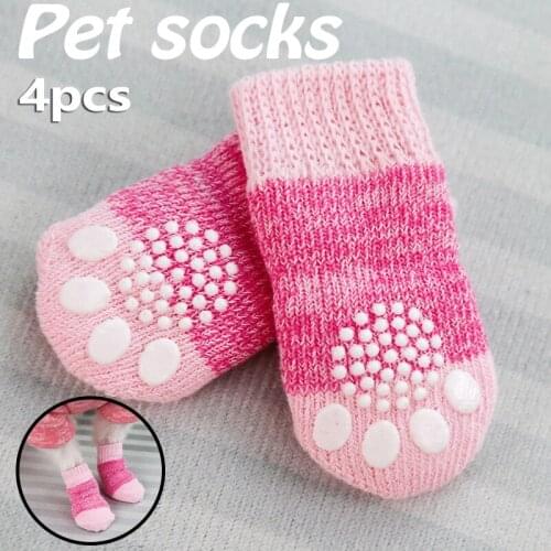 4pcs Anti-slip Pet Socks Cute Keep Warm Washable Paw Protector Pet Supplies For Dog Cat Indoor Wear Dog Foot Cover