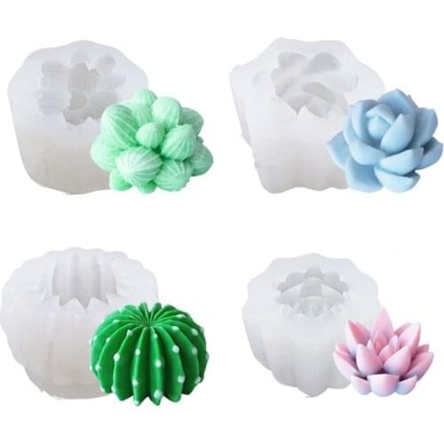 4 Pcs Succulents Cactus Epoxy Resin Mold DIY Crafts Candle Wax Soap Clay Casting Tool Home Decorations Silicone Mould