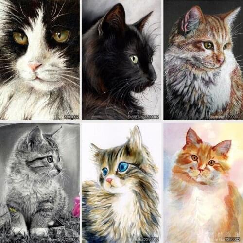 5D Diy Diamond Painting Cross Stitch Animal Diamond Embroidery Cute Cat Posters Full Diamond Mosaic Pictures Needlework