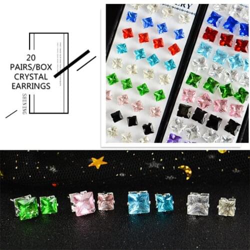 6/8mm 1 Set 40pcs 925 Sterling Silver Women Earring Studs Mixed Color Cubic Zirconia Fashion Jewelry Party Gift