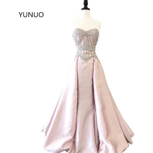 YUNUO Satin Sweetheart Prom Dresses Womens Long Vestidos Formal Evening Dress Luxury A Line Pearls Beading Party Prom Gowns