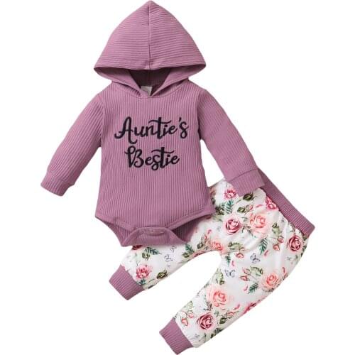 Spring Autumn Baby Girls Clothes Set Letter Printed Long Sleeve Bodysuit Tops+Floral Pants Toddler Baby Clothes 2pcs
