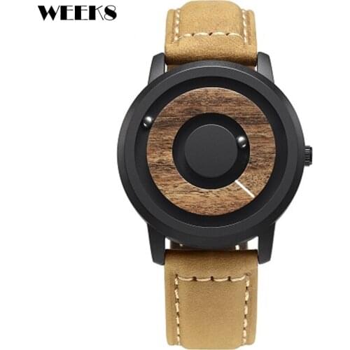 Men Wooden Quartz Watches Natural Wood Wristwatches Simple Casual Quartz Watch Sports Leather Strap Men Minimalist Dial Reloj