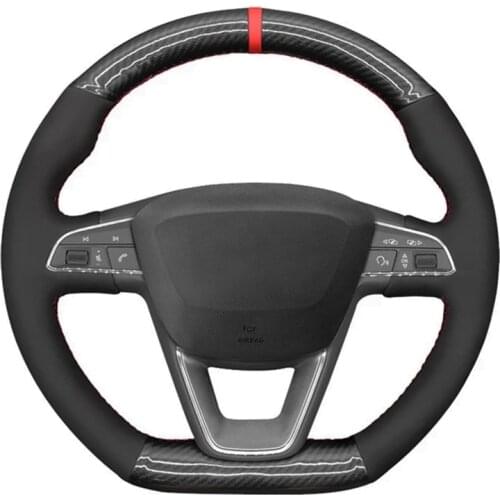 DIY Black Carbon Fiber Suede Car Steering Wheel Cover For Seat Leon Cupra Leon ST Cupra Leon ST Cupra Ateca Cupra Ateca FR