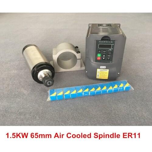1.5KW ER11 65mm Air Cooled Spindle motor + 1.5KW220V VFD + 13pcs ER11 Chuck