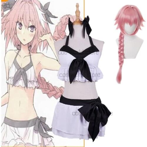 Fate Grand Order Apocrypha Astolfo Asutorufo Cosplay Costume White Bikini Swimwear Bathing Suit Top Skirt Costume Wig Full Set