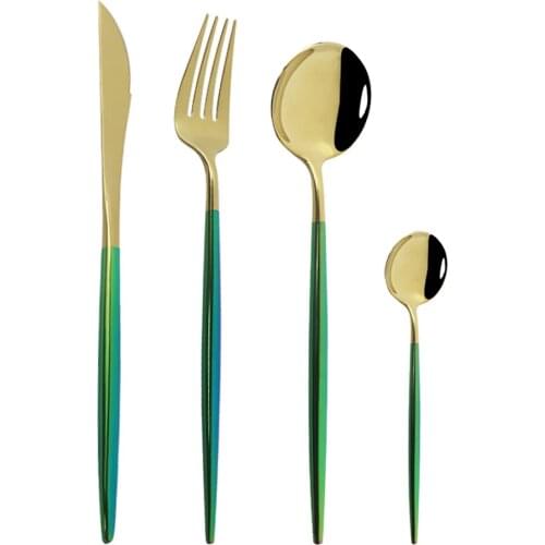 Hot Sale Rainbow GoldDinner Set Cutlery Knives Forks Spoons Wester Kitchen Dinnerware Stainless Steel Home Party Tableware Set
