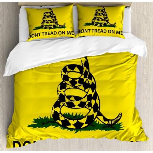 Don't Treat on Me Duvet Cover Set Independence Rattlesnake Gadsden Flag 3 Piece Bedding Set Yellow Charcoal Grey Emerald