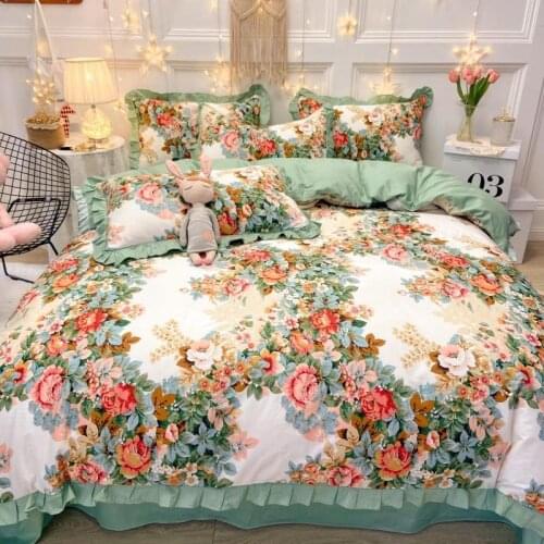 Vintage Style Garden Duvet Cover Set with Zipper Closure 100% Cotton Blooming Rose Pattern Bedding Set Bed Sheet Pillow shams