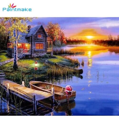 Paintmake Landscape DIY Paint By Numbers Sea House Oil Painting On Canvas Home Decoration Painting Wall Art For Adults