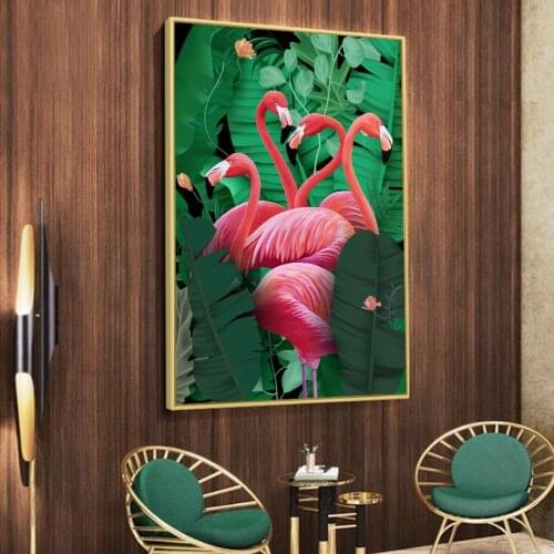 Red Flamingo Green Palm Leaf Landscape Wall Art Canvas Painting Nordic Posters And Prints Wall Pictures For Living Room Decor