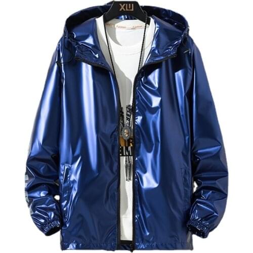 Silver Blue Black Grey Shinny High Street Jackets Men Harajuku Hip Hop Punk Jacket Mens Clothing Hooded Coats Plus Size 6XL 7XL