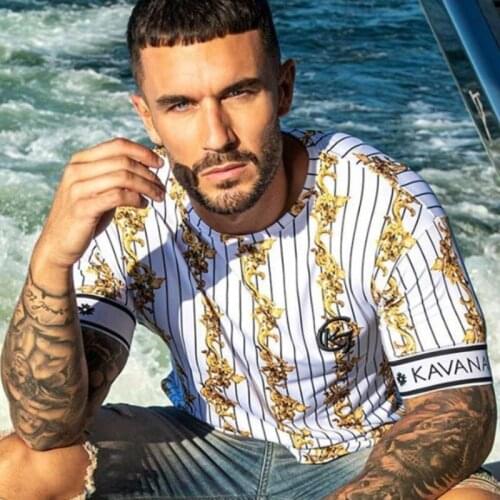 Summer New Mens Casual T-Shirt Fashion Striped Short-Sleeved Streetwear Mens High quality Hip-Hop Short-Sleeved T-Shirt tops