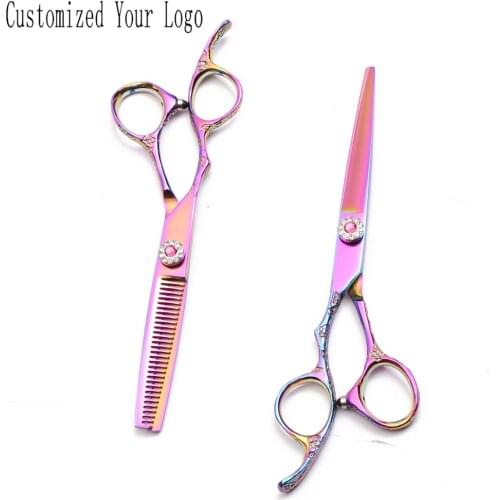 Left-Hand 5.5" 6" Colorful Customized Logo 440C Cutting Scissors Thinning Shears Pet Shears Professional Grooming Scissors C8002