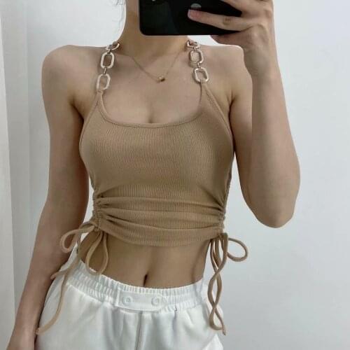 Small chain halter halter knit vest 2021 new drawstring strap hot girl ins suspender top