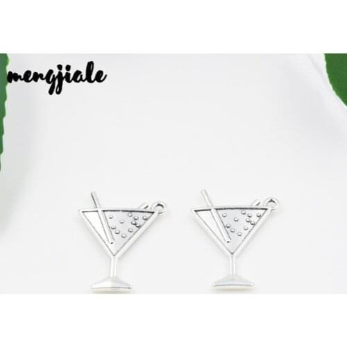 MENGJIALE 20pcs/lot Antique Silver Cocktail Triangle Cup Charm Fashion Earring Bracelet DIY Metal Jewelry Alloy Pendants