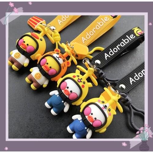 Cute and Cute Helmet Duck Keychain Personality Creative Car Key Chain Helicopter Animal Hat School Bag Mobile Phone Ornaments