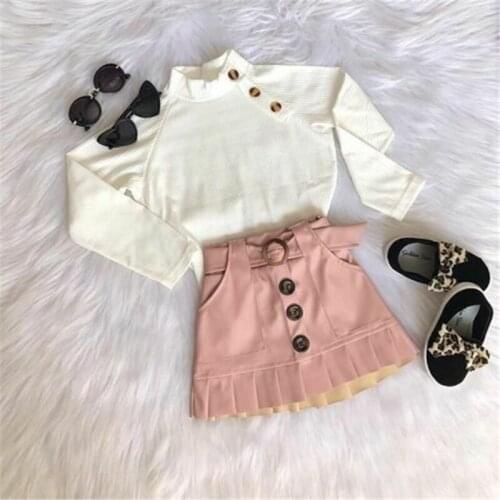 Fashion Toddler Baby Kids Girl Clothes Sets 1-6Y Autumn Winter White Knit Tops Sweaters+Button Mini Skirt Warm Outfits Set