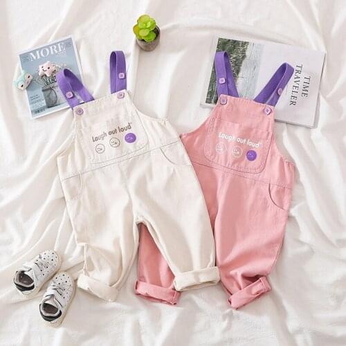 1 2 3 4 Y Toddler Girls Overalls 2021 New Kids Cute Casual Jumpsuits Lovely Letter Print Smilely Korean Overalls for Baby Girls