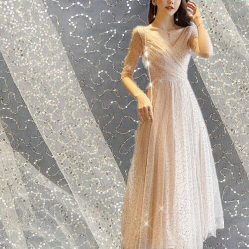 New mesh sequins fine embroidery DIY shiny stage dress wedding dress tulle fabric