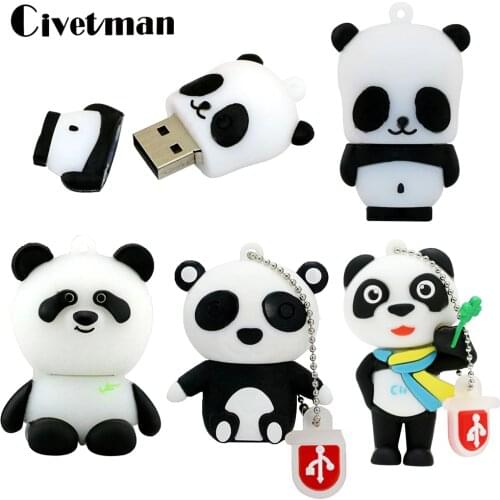 Novelty Animal Panda USB Flash Drive Cartoon Pen Drive 8GB 16GB 32GB 64GB 128GB 256GB Pendrive Usb 2.0 Flash Drives Memory Stick