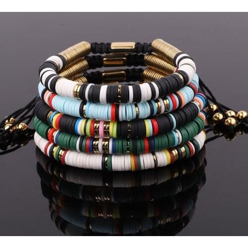 New Fashion Mix Color Polymer Clay Gold Hematite Beaded Macrame Bracelet Men Women